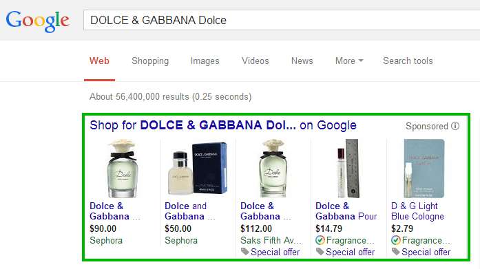 DOLCE & GABBANA Dolce comes in different flacons: 1 oz, 1,6 oz, 2,5 oz (Screenshot taken on the 28th of April 2014)