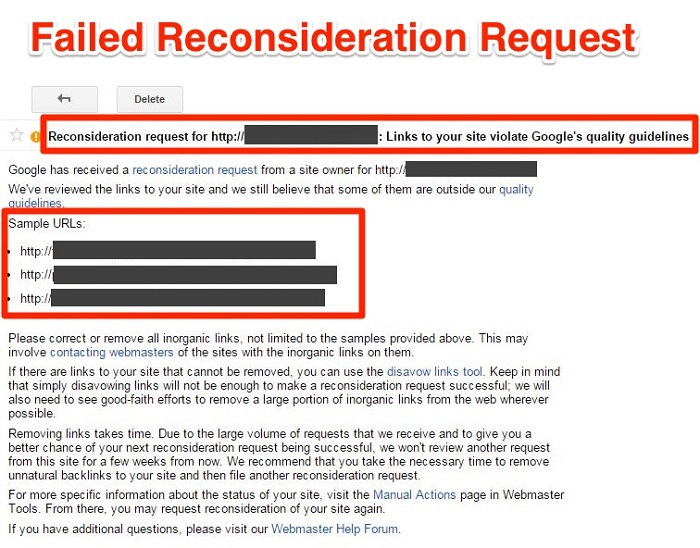 Failed Reconsideration Request Failed Reconsideration Request
