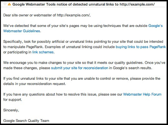 Google Unnatural Link Warning Google Unnatural Link Warning