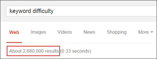 Indexed pages as keyword competition image Image of indexed pages for "keyword difficulty" search term