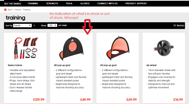 The category page didn't tell me whether a product was in stock or not. This is a classic cause of pogosticking behaviour - a lack of message match. How E-commerce Sites can Prevent Pogosticking | SEJ