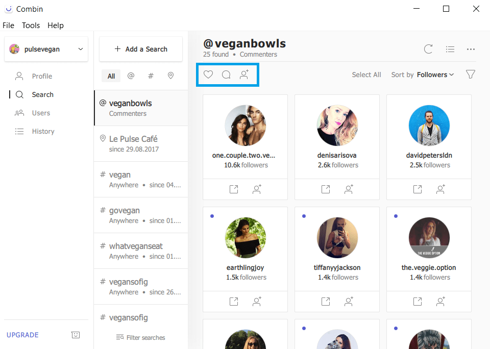 Leaving single and mass likes to Instagram posts via Combin