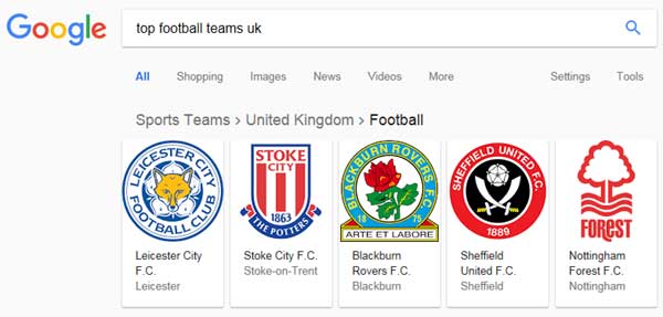 In addition to featuring images that can be swiped and breadcrumb navigation, Google also successfully distinguishes between American football and what the rest of the world calls football.