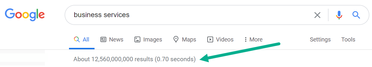 google search of business services showing 12 billion results
