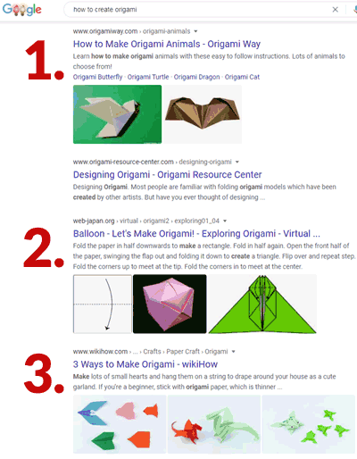Screenshot of three images activated in the Google SERPs