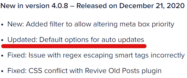 Screenshot of All in One SEO Changelog