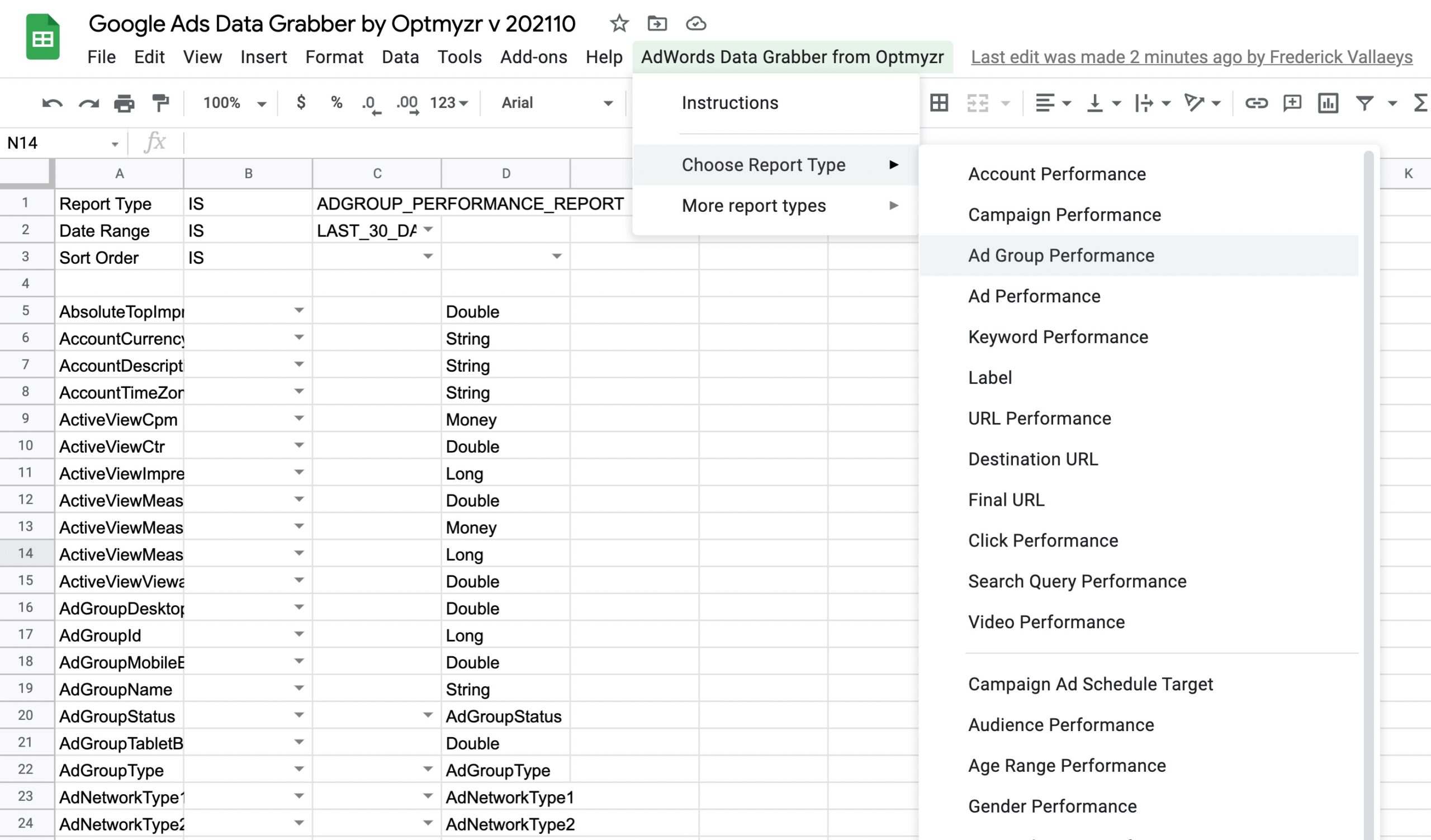 Adding a new menu item to a Google sheet.