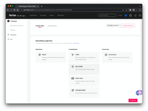 TikTok Ads Manager create campaign