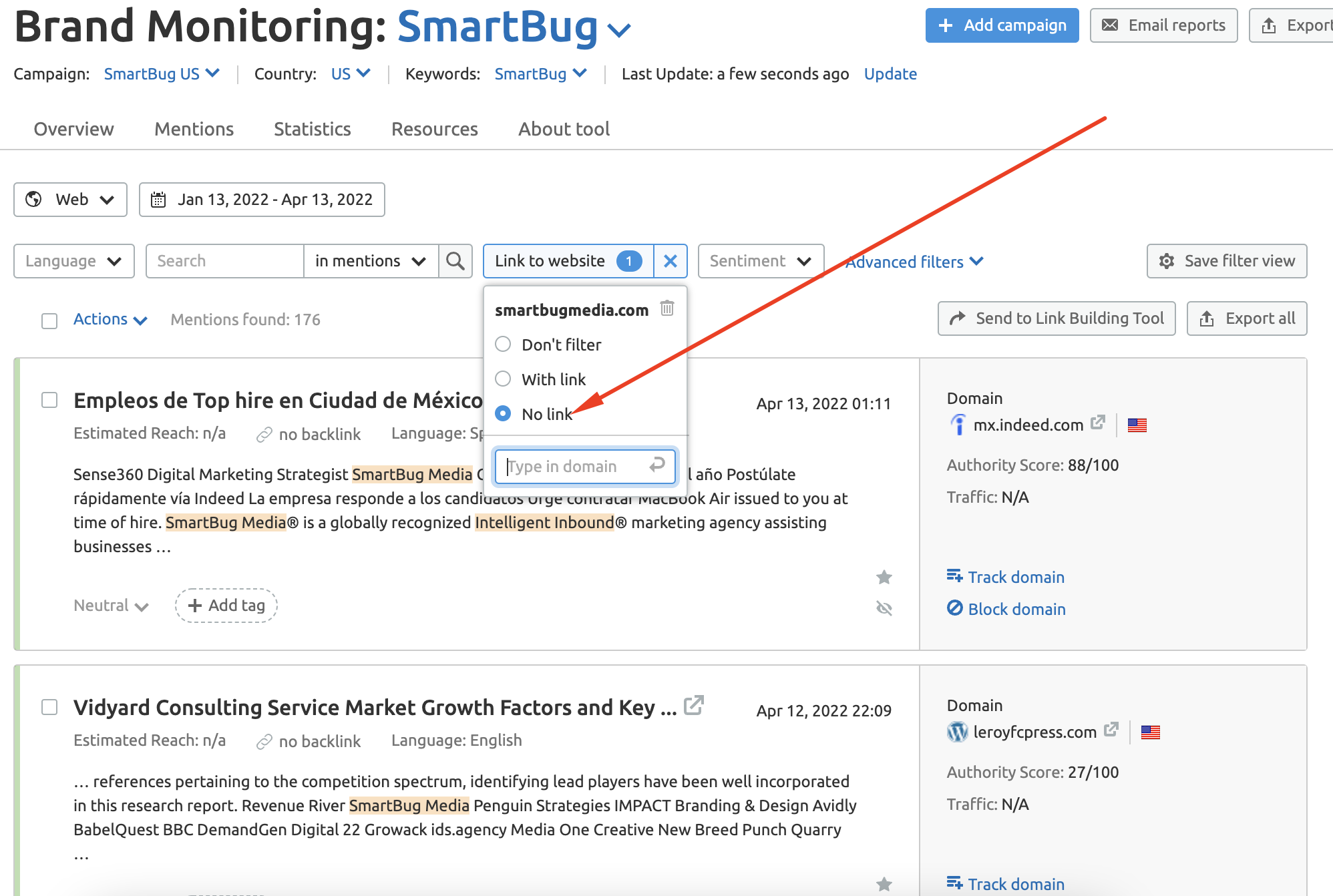 Brand monitoring in Semrush