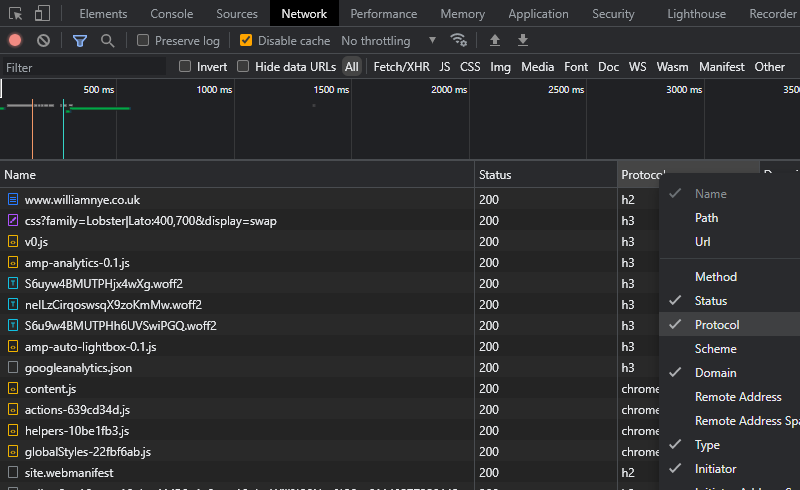 network tab chrome http3