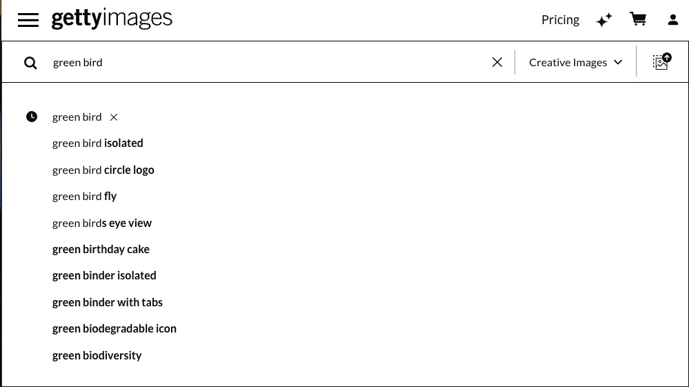 GettyImages image search suggestions