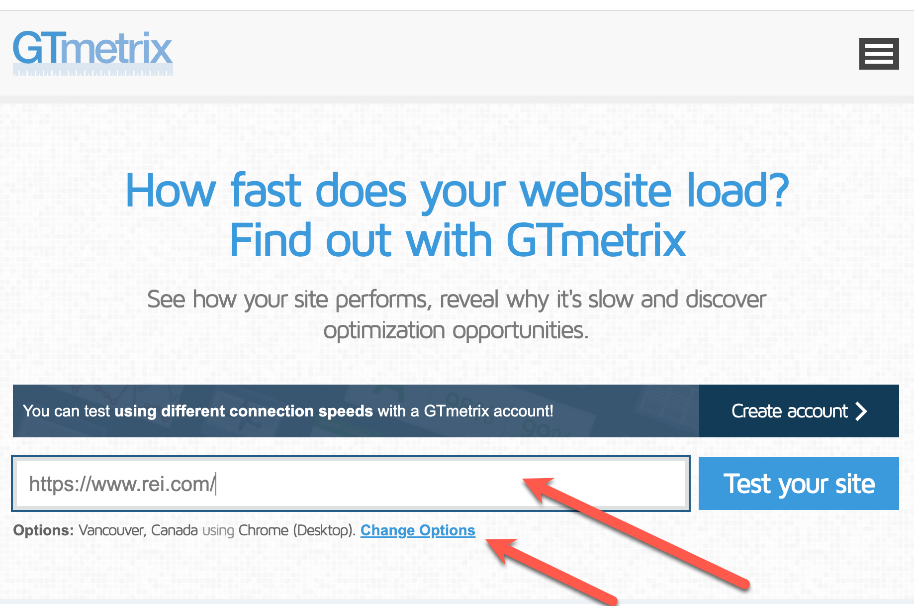 GTmetrix interface