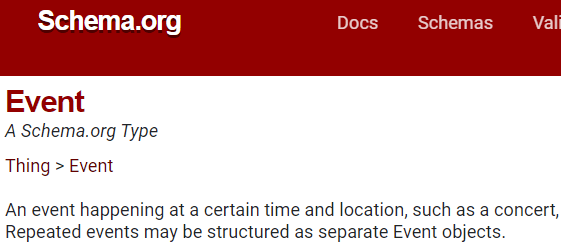 Screenshot of Schema.org webpage about Event Structured Data