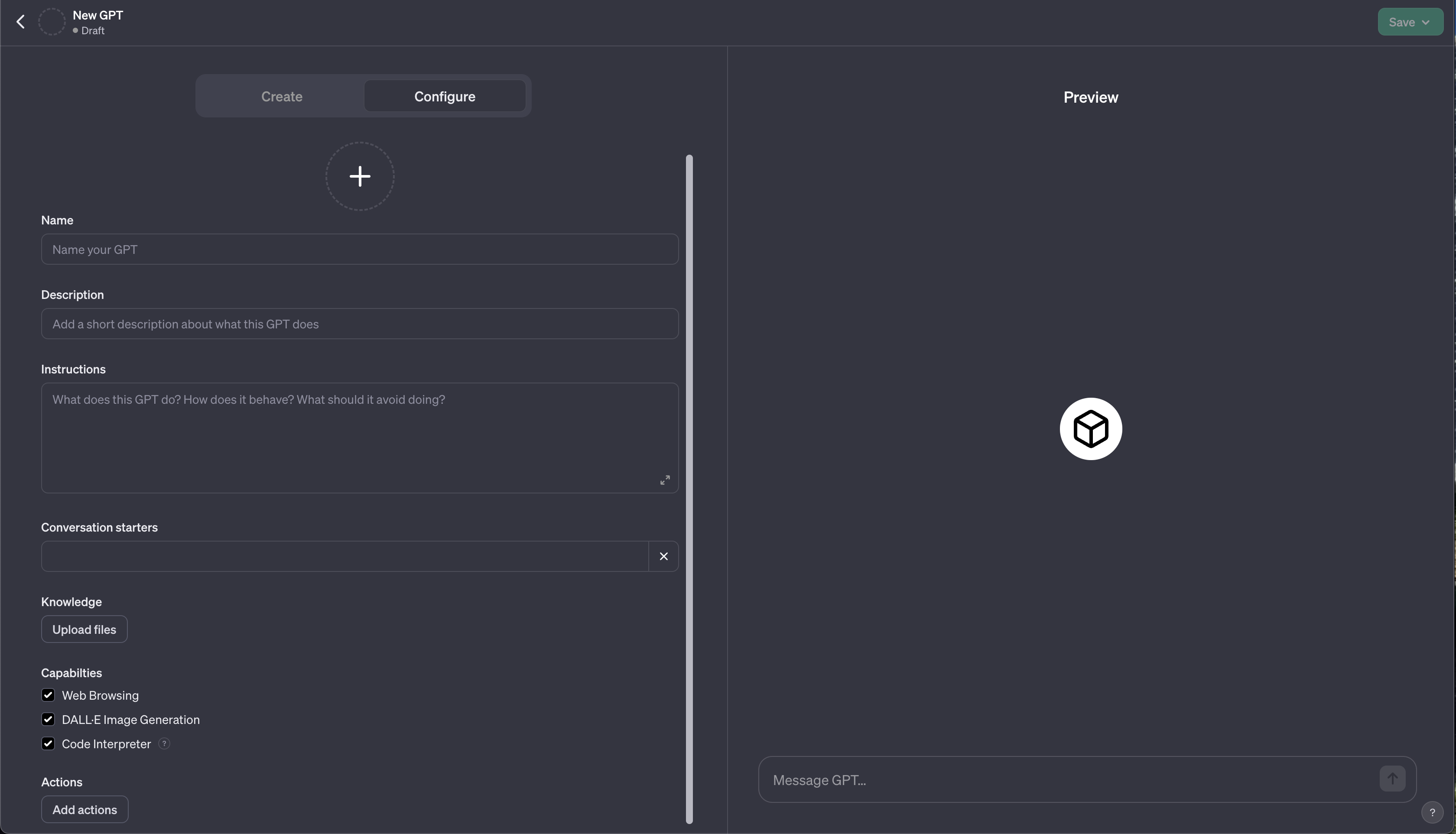 chatgpt configure a custom gpt