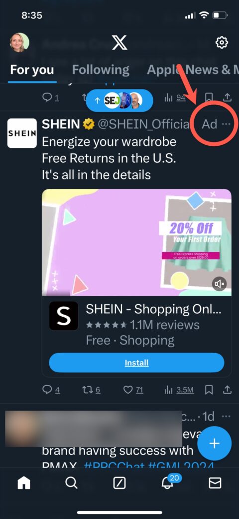 Twitter X Ad example