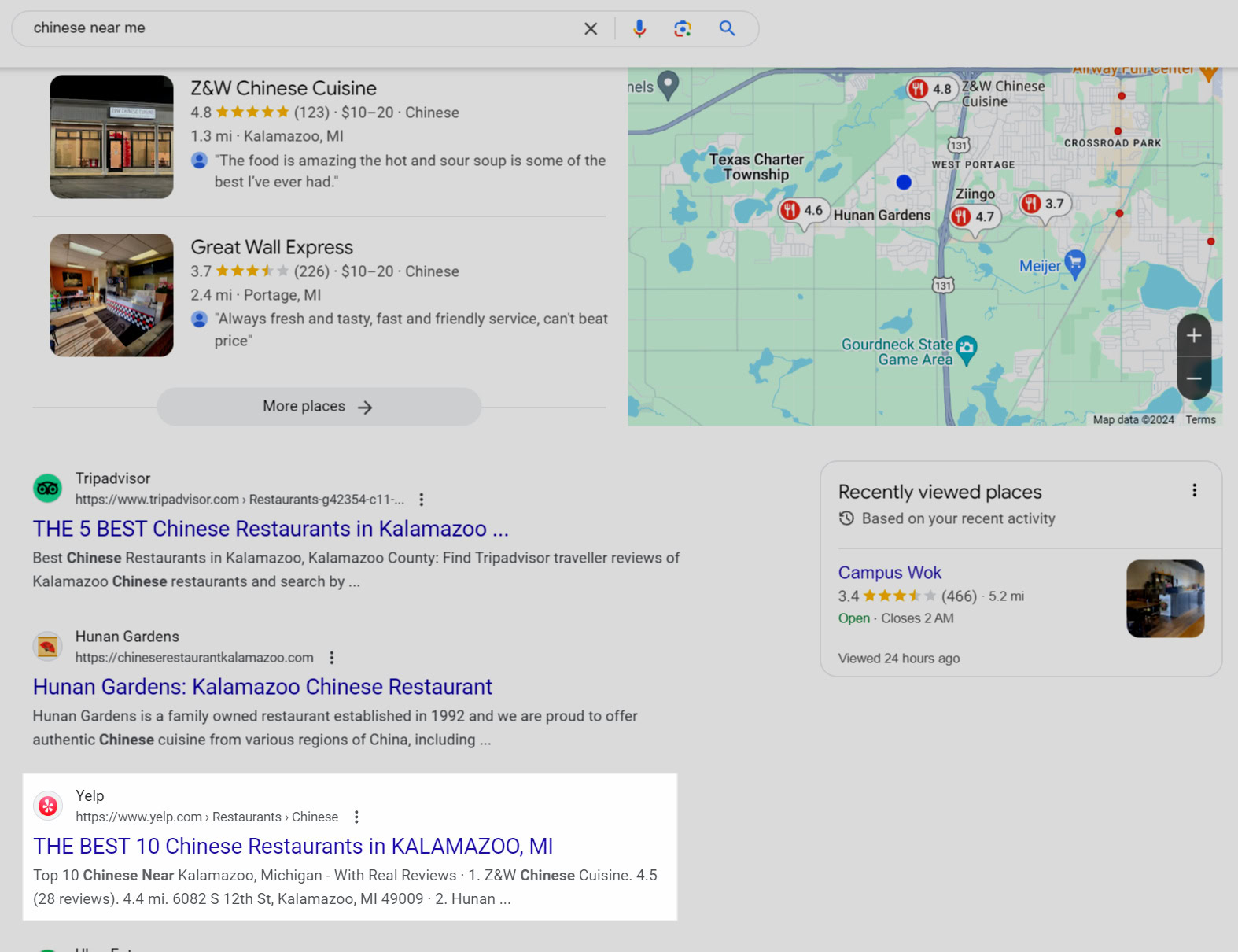 “Pizza near me” on Google
